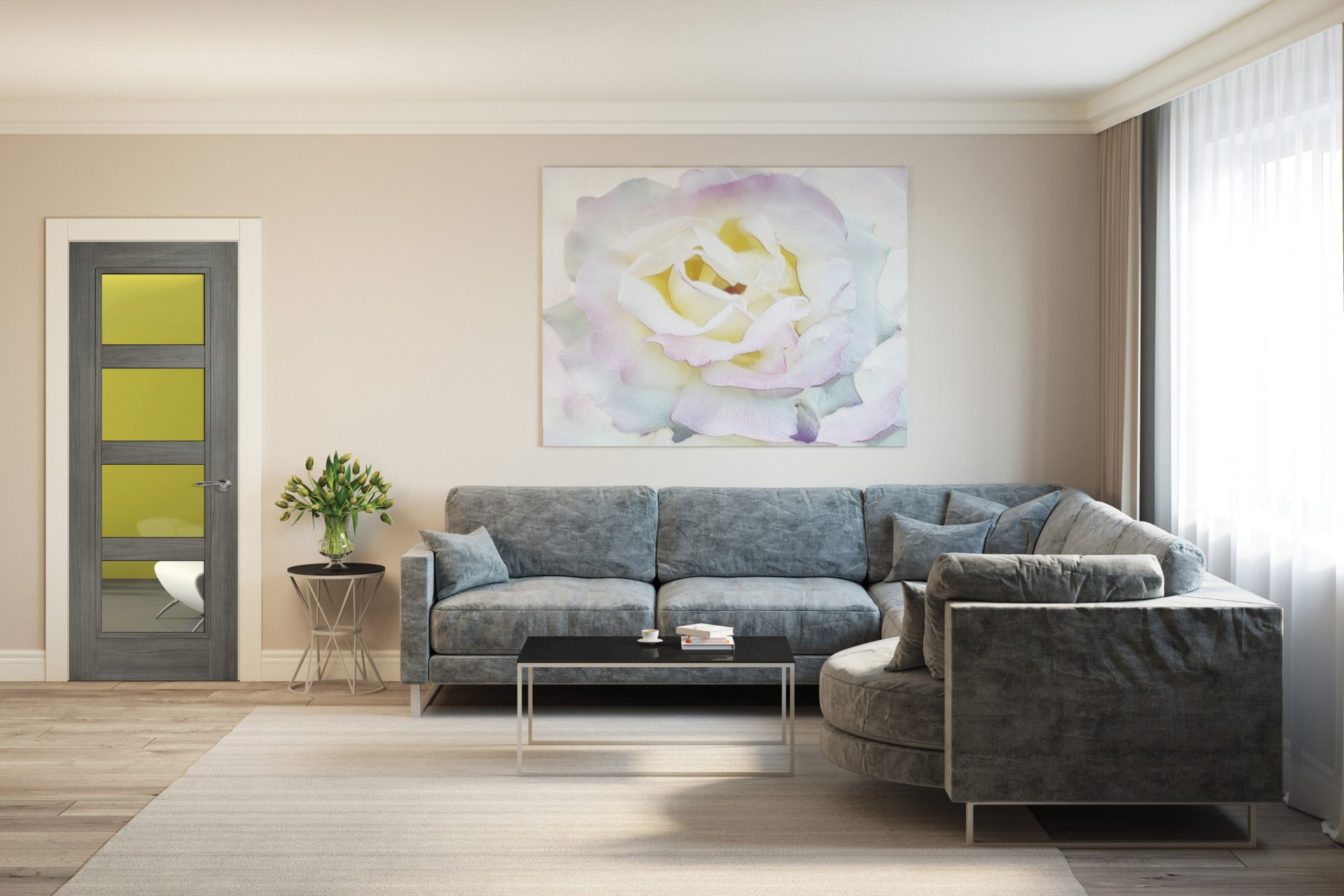Flower living room with grey 4 lite